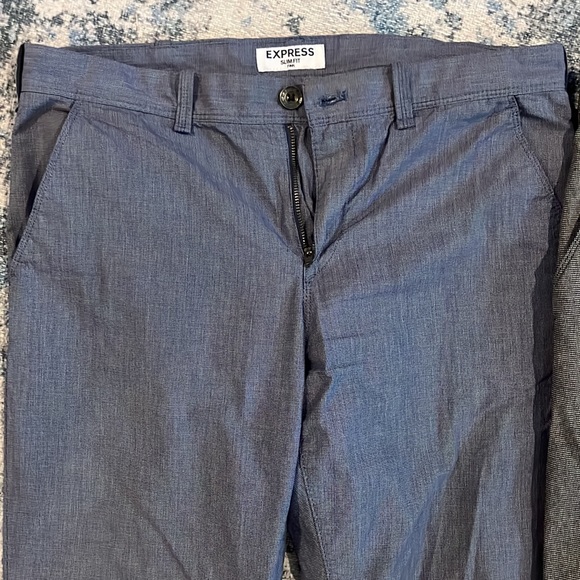 2 Pairs Express Finn Slim Fit Dress Pants 32x32 Black & Navy - Picture 3 of 6